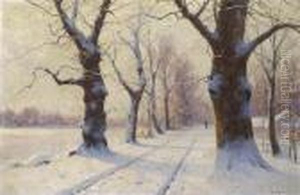 Winterliche Allee Oil Painting by Walter Moras