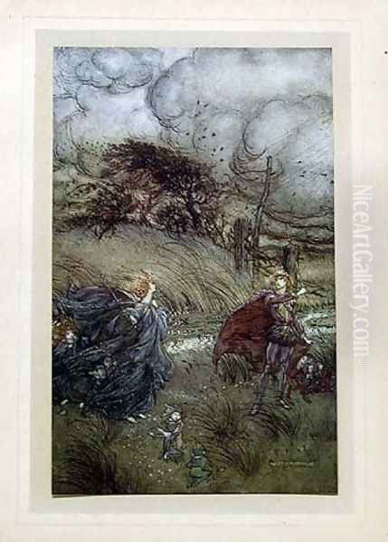 And now they meet in grove or green... Oil Painting by Arthur Rackham