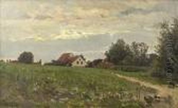 Landschaft Mit Hausern Oil Painting by Walter Moras