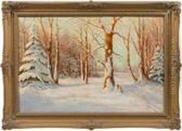 Winterlandschaft Mit Verschneitem Fuhrweg Am Wald Oil Painting by Walter Moras