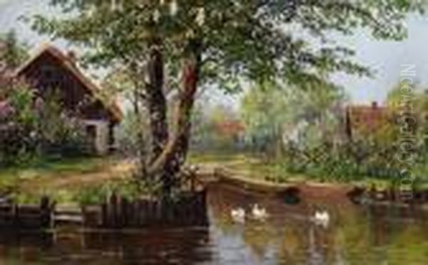 Hauser An Der Spree Oil Painting by Walter Moras