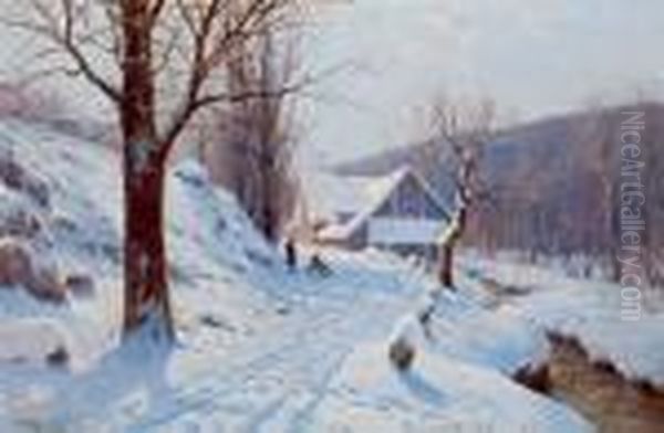 Corsa In Slitta In Una Giornata Invernale Di Sole Oil Painting by Walter Moras