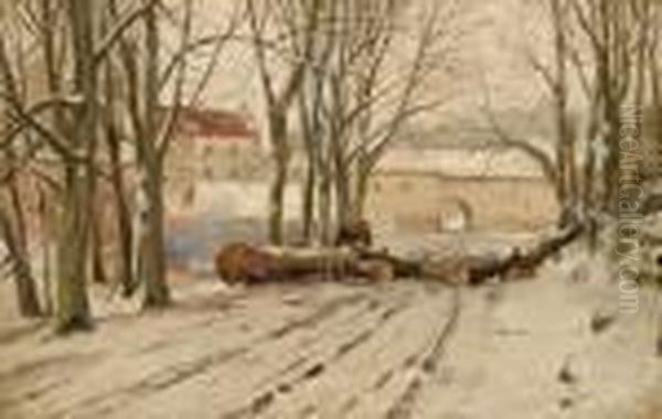 Gutshof Mit Waldarbeitern Im Winter Oil Painting by Walter Moras