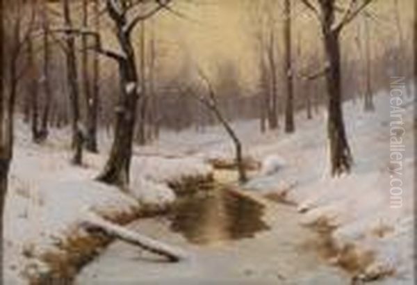 Winterliche Fluslandschaft. Oil Painting by Walter Moras