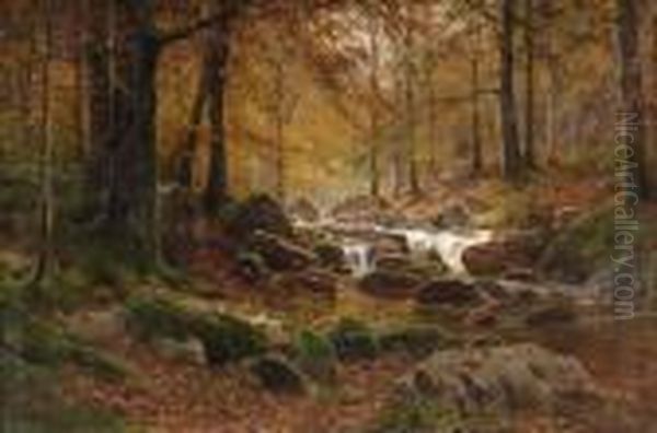 Herbstlicher Wald Mit Bachlauf. Oil Painting by Walter Moras