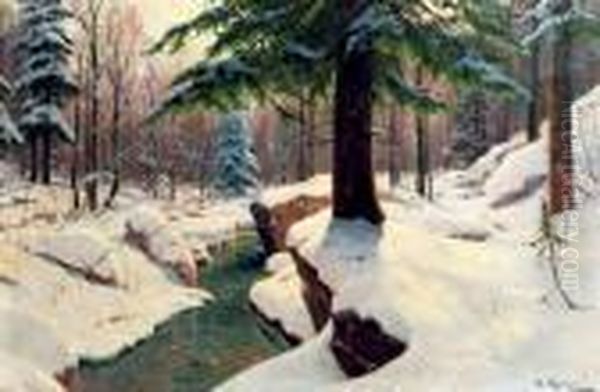 A Forest In Winter Oil Painting by Walter Moras