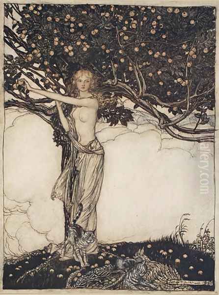 Freia, the fair one, illustration from The Rhinegold and the Valkyrie, 1910 Oil Painting by Arthur Rackham