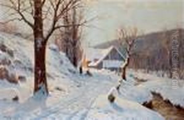 Winter Im Tal Oil Painting by Walter Moras