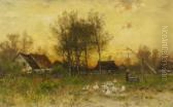 Abendliche Dorflandschaft. Oil Painting by Walter Moras