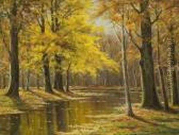 Bachlauf Im Herbstwald. Oil Painting by Walter Moras