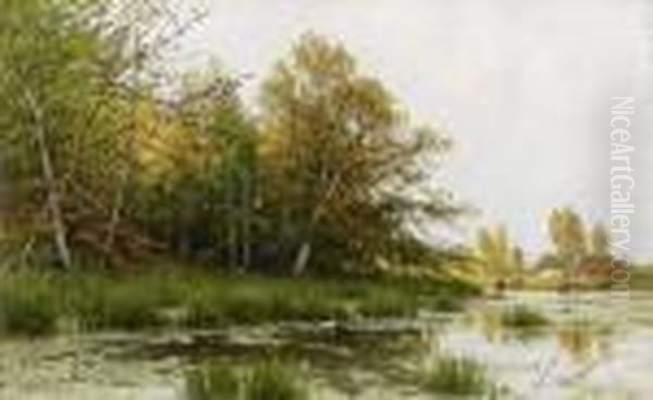 Feldlandschaft Mit Kleinem Teich Am Waldrand. Oil Painting by Walter Moras