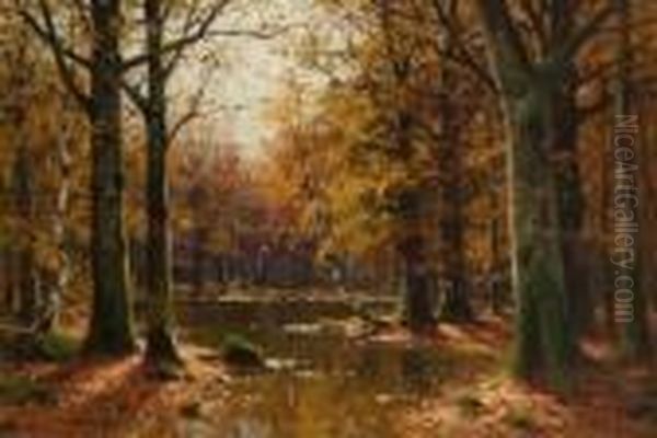 Herbstlicher Waldteich. Oil Painting by Walter Moras