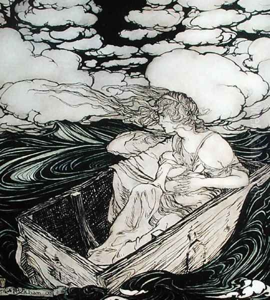 Danae and her son Perseus, 1903 Oil Painting by Arthur Rackham