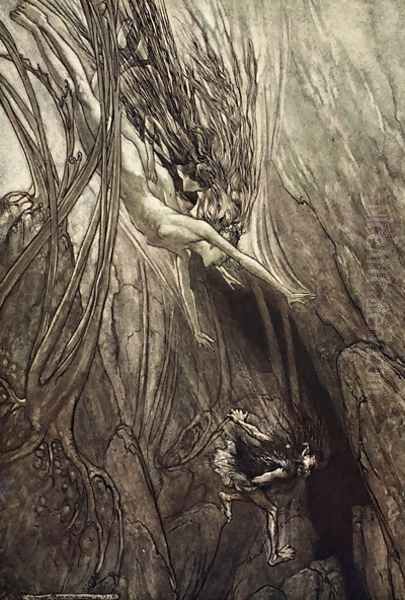 Seize the despoiler Rescue the Gold Help Us Help Us Woe Woe, illustration from The Rhinegold and the Valkyrie, 1910 Oil Painting by Arthur Rackham