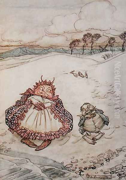 The Crab and his Mother, illustration from Aesops Fables, published by Heinemann, 1912 Oil Painting by Arthur Rackham