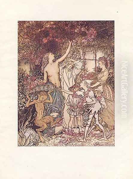 ...summer's Rose-garlanded train! Oil Painting by Arthur Rackham