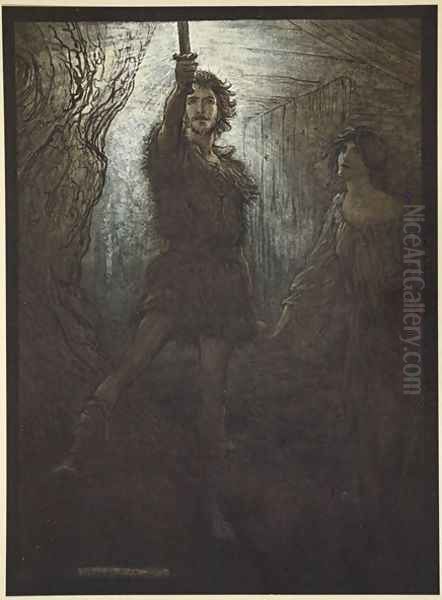 Siegmund the Walsung thou does see As bride gift he brings thee his sword', illustration from The Rhinegold and the Valkyrie, 1910 Oil Painting by Arthur Rackham