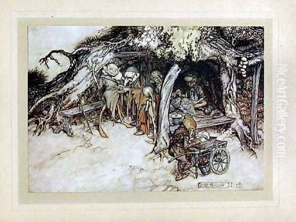 To make my small elves coats Oil Painting by Arthur Rackham