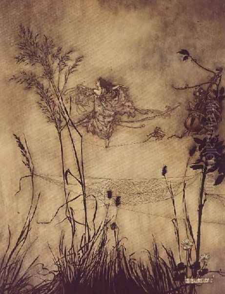 The Fairys Tightrope from Peter Pan in Kensington Gardens by J.M. Barrie, 1906 Oil Painting by Arthur Rackham