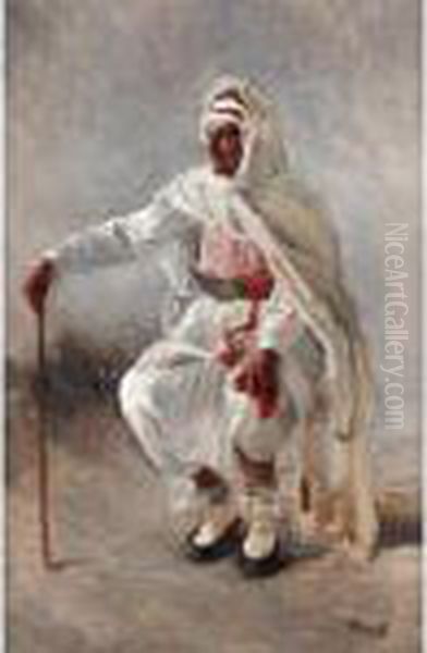 Seated Arab Oil Painting by Domenico Morelli