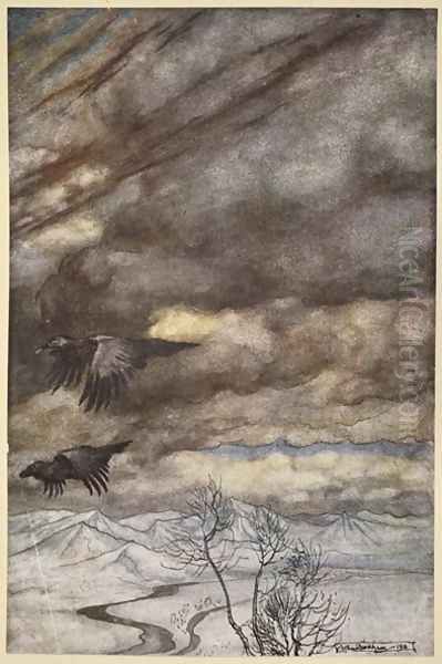 The ravens of Wotan, illustration from Siegfried and the Twilight of the Gods, 1924 Oil Painting by Arthur Rackham