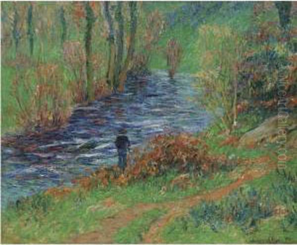 Pecheur Au Bord De La Riviere Oil Painting by Henri Moret