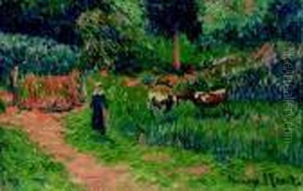 Paysanne Et Vaches Oil Painting by Henri Moret