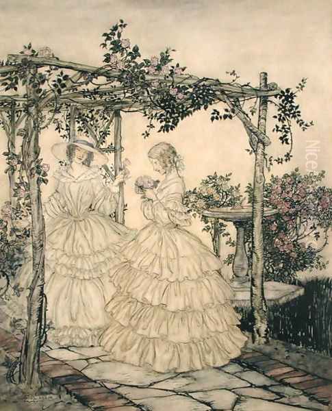 The Rose Garden, c.1923-5 Oil Painting by Arthur Rackham