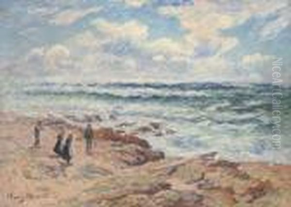 Les Brisants De Pen'march, Finistere Oil Painting by Henri Moret