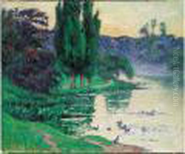 La Mare Aux Canards, Circa 1910 Oil Painting by Henri Moret