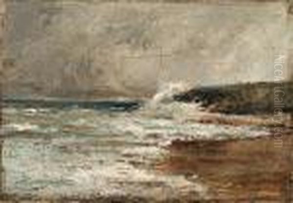 A Crashing Wave Oil Painting by Henri Moret