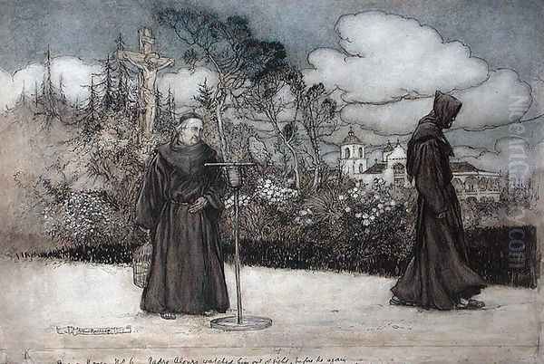 Padre Alonzo watched him out of sight, illustration from Good Night by Eleanor Gates, 1907 Oil Painting by Arthur Rackham