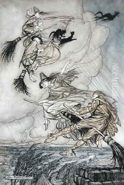 Hey Up the Chimney Lass Hey After you, illustration in The Ingoldsby Legends of Mirth and Marvels, 1907 Oil Painting by Arthur Rackham