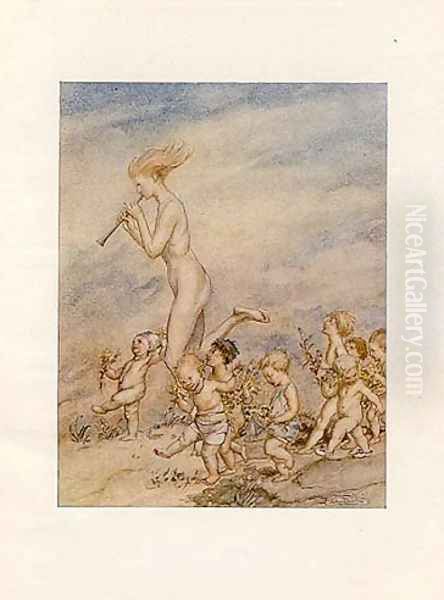 Now that May's call musters files of baby hands Oil Painting by Arthur Rackham