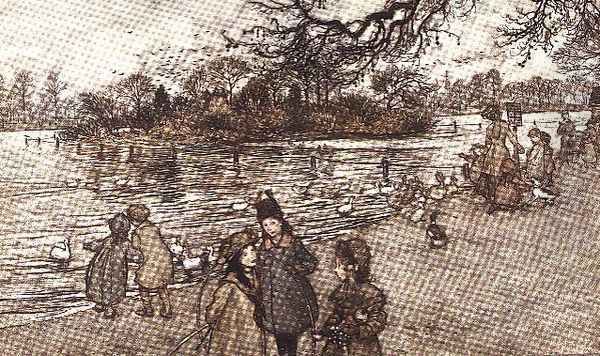 The island on which all the birds are born from Peter Pan in Kensington Gardens by J.M. Barrie, 1906 Oil Painting by Arthur Rackham