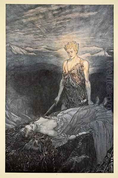 Magical rapture pierces my heart; fixed is my gaze, burning with terror, I reel, my heart faints and fail!', illustration from Siegfried and the Twilight of the Gods, 1924 Oil Painting by Arthur Rackham