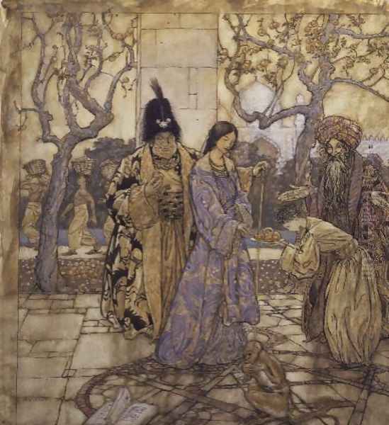 They Harvested for Ahmeds Princely Hand, 1917 Oil Painting by Arthur Rackham