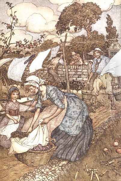 Washing Day from Rip Van Winkle by Washington Irving 1783-1859, 1905 Oil Painting by Arthur Rackham