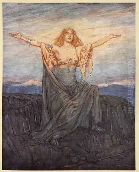 Sun, I hail thee! Hail, O light Hail, O glorious day, illustration from Siegfried and the Twilight of the Gods, 1924 Oil Painting by Arthur Rackham