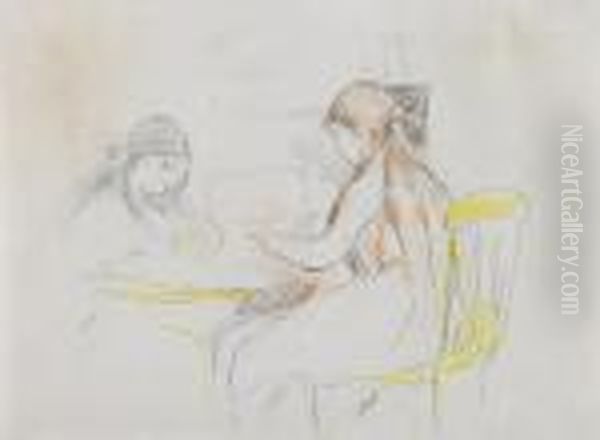 Deux Filles Assises Pres D'une Table Oil Painting by Berthe Morisot