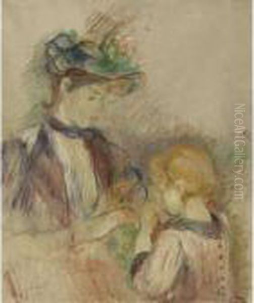 Jeune Femme Et Enfant, Avenue Du Bois Oil Painting by Berthe Morisot