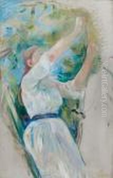 Jeune Fille Cueillant Des Cerises Oil Painting by Berthe Morisot