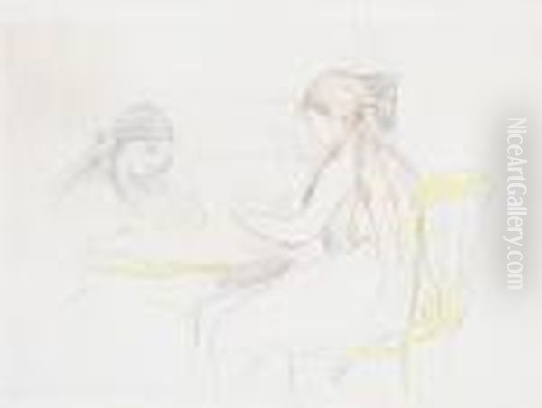 Deux Filles Assises Pres D'une Table Oil Painting by Berthe Morisot