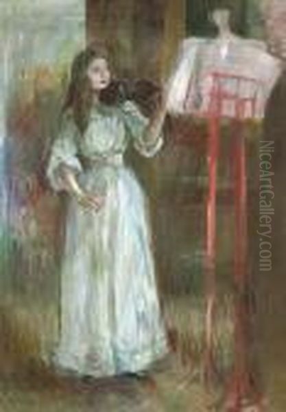 Julie Manet Jouant Au Violon En Robe Blanche Oil Painting by Berthe Morisot