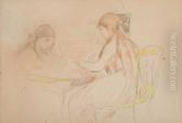 Deux Filles Assise Pres D'un Table Oil Painting by Berthe Morisot