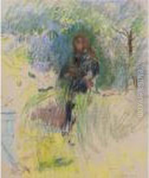 Jeune Fille Tenant Un Chien Dans Ses Bras Oil Painting by Berthe Morisot