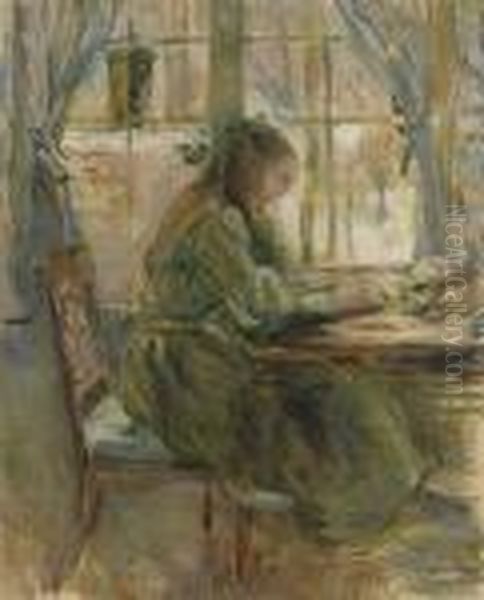 Jeune Fille Ecrivant Oil Painting by Berthe Morisot