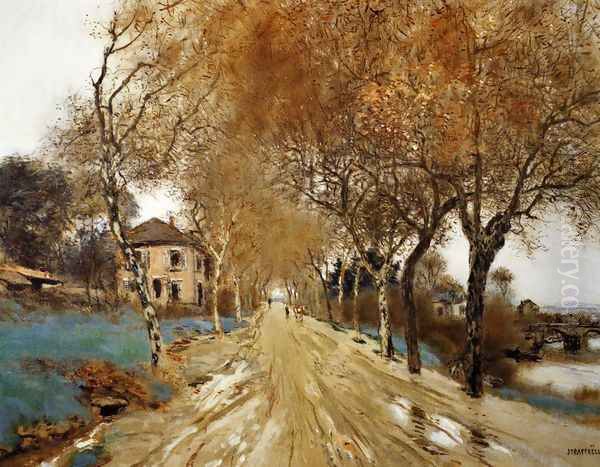 A Lane Of Plane Trees Oil Painting by Jean-Francois Raffaelli