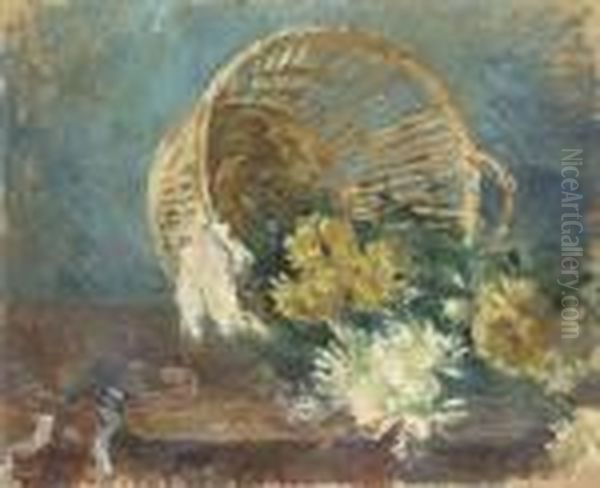 Chrysanthemes Or Corbeille Renversee Oil Painting by Berthe Morisot