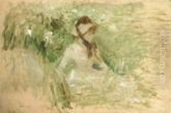 Jeune Femme Assise Dans L'herbe Oil Painting by Berthe Morisot